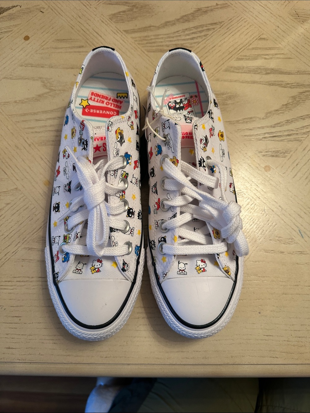 Converse White Low Top Sneakers with Multicolor Hello Kitty Print